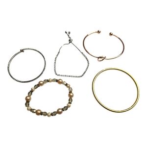 Bracelet Bundle: Gold Tone, Pearl Beads, Silver‎ Rhinestone, Cuff, Bangle Set